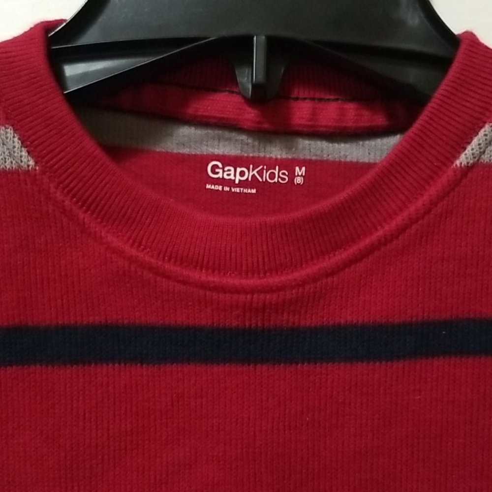 GAP KIDS RED GRAY BLUE STRIPED COTTON SWEATER M - Picture 3 of 4